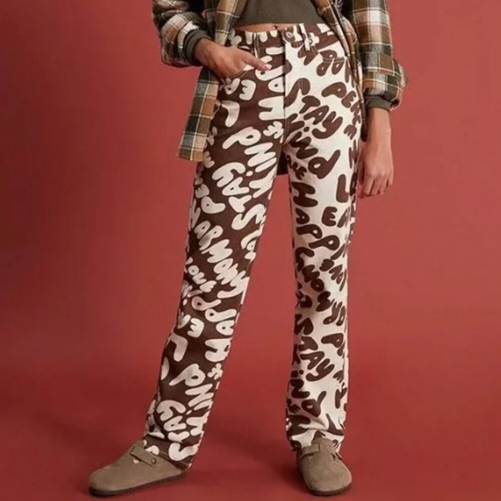 Pacsun Two -Tone Printed Dad Jeans Size 26 Straight Leg High Rise